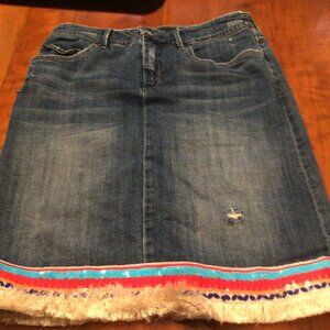 Unique Anthro Sequined Destructed Jean Skirt